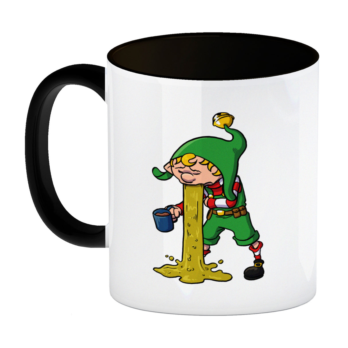 Kotzender Weihnachtswichtel mit Glühweintasse Weihnachten Kaffeebecher