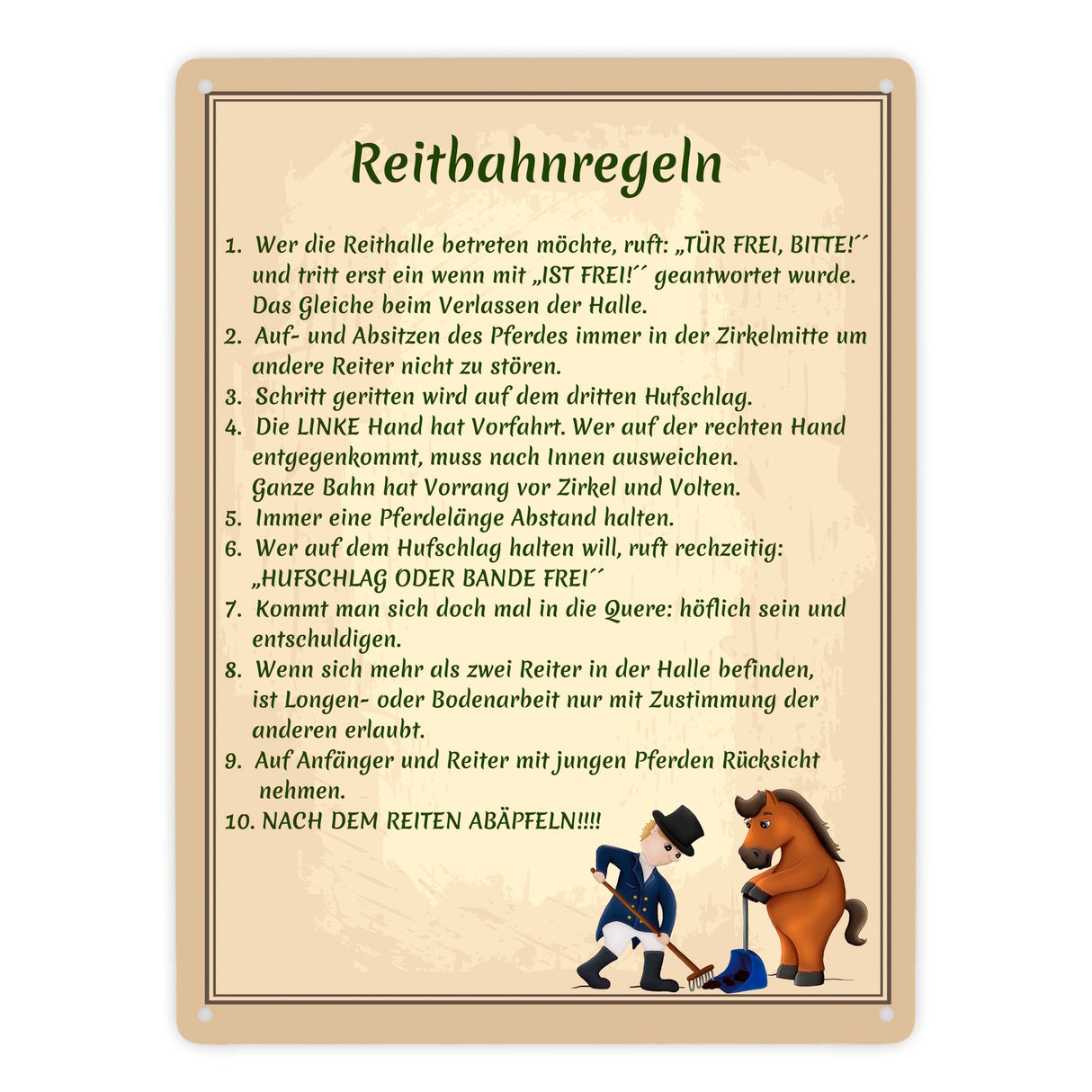 Reitbahnregeln Metallschild in 15x20 cm