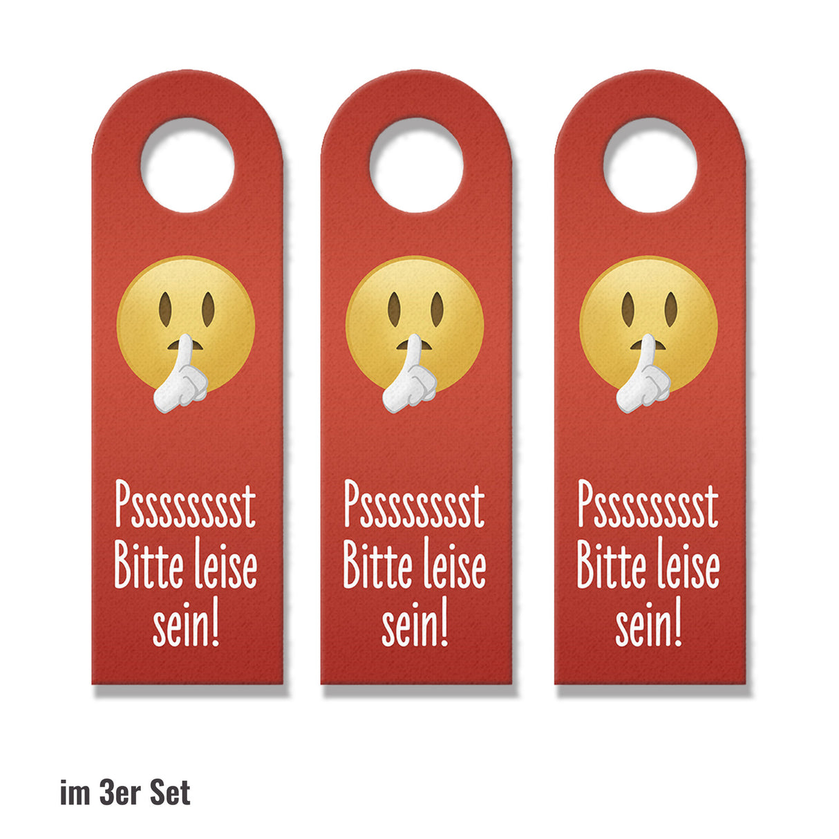 Pssst Bitte leise sein Emoticon mit Zeigefinger vor dem Mund Türhänger