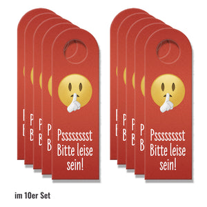 Pssst Bitte leise sein Emoticon mit Zeigefinger vor dem Mund Türhänger