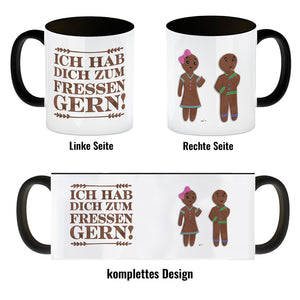 Ich hab dich zum Fressen gern Kaffeetasse mit lustigen Lebkuchen und Spruch