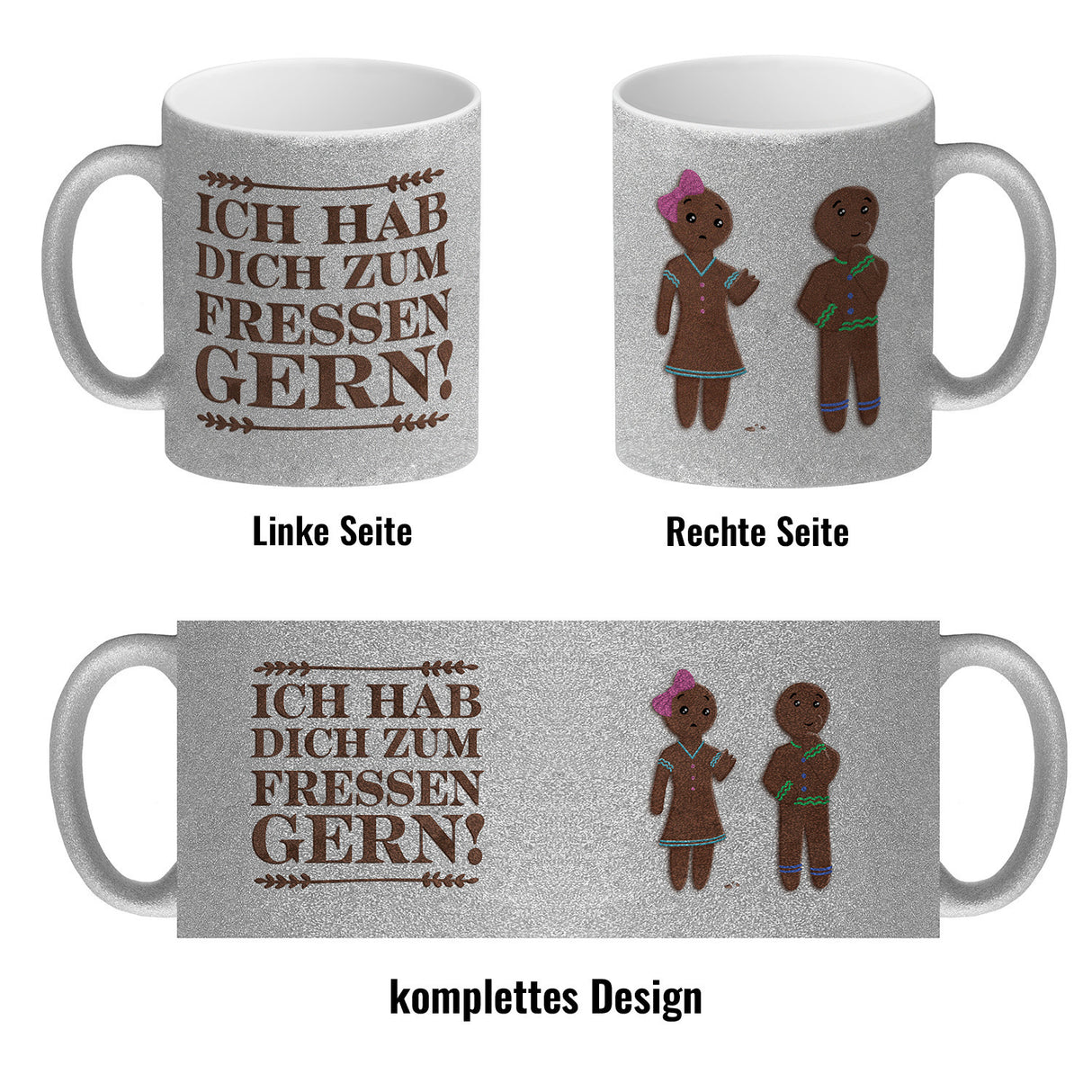 Ich hab dich zum Fressen gern Kaffeetasse mit lustigen Lebkuchen und Spruch