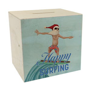Happy Surfing witzige Spardose mit Weihnachtsmann auf Surfbrett