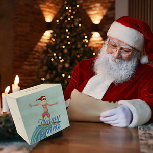 Happy Surfing witzige Spardose mit Weihnachtsmann auf Surfbrett