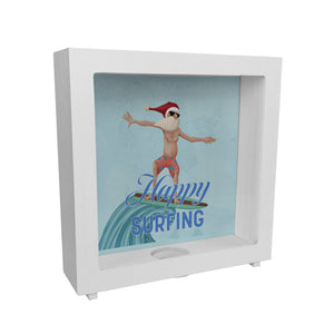 Happy Surfing witzige Spardose mit Weihnachtsmann auf Surfbrett
