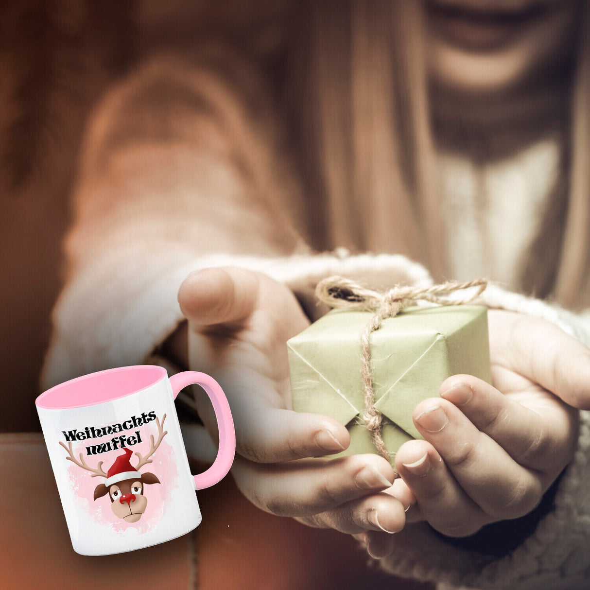 Weihnachtsmuffel witzige Kaffeetasse mit lustlosem Rentier Motiv