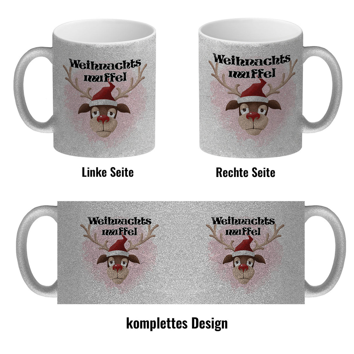Weihnachtsmuffel witzige Kaffeetasse mit lustlosem Rentier Motiv