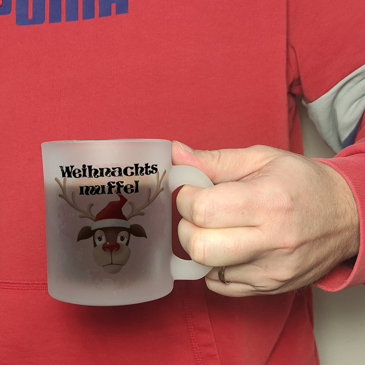 Weihnachtsmuffel witzige Kaffeetasse mit lustlosem Rentier Motiv