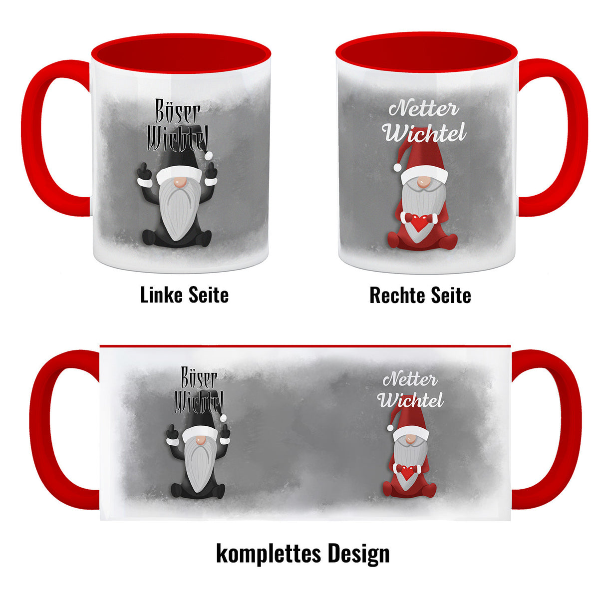 Netter Wichtel böser Wichtel Kaffeetasse für Weihnachten mit witzigen Wichteln