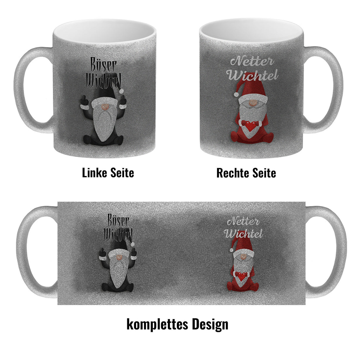 Netter Wichtel böser Wichtel Kaffeetasse für Weihnachten mit witzigen Wichteln
