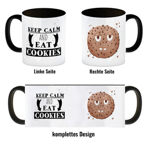 Keep calm and eat cookies Kaffeetasse mit lustigem Keks