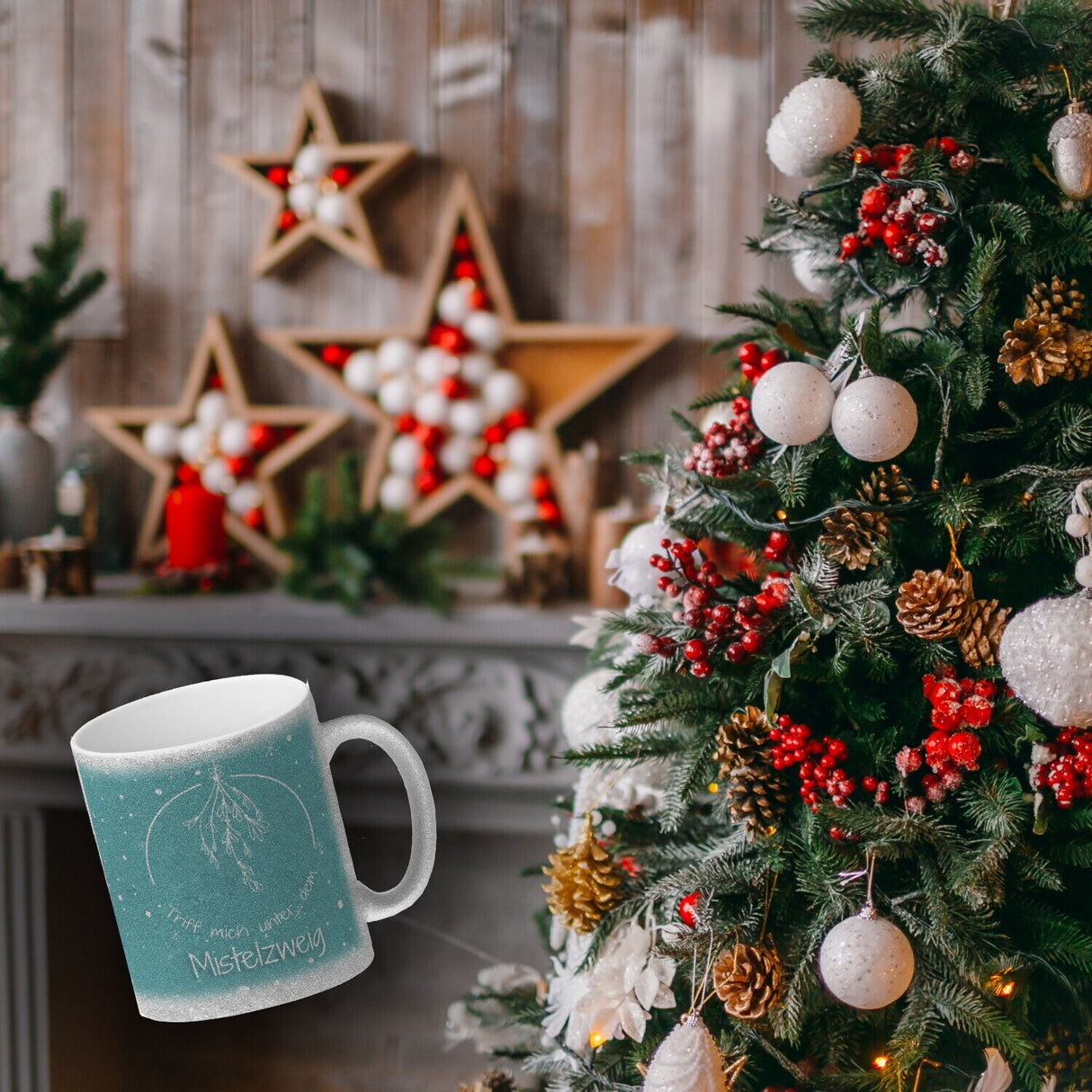 Triff mich unter dem Mistelzweig Weihnachten Kaffeebecher