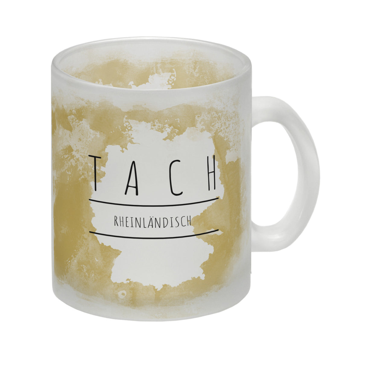 Hallo auf Rheinländisch Tach lustiger Kaffeebecher mit gelbem Hintergrund