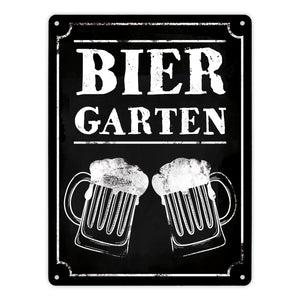 Biergarten Metallschild mit zwei Bierkrügen im Used-Look
