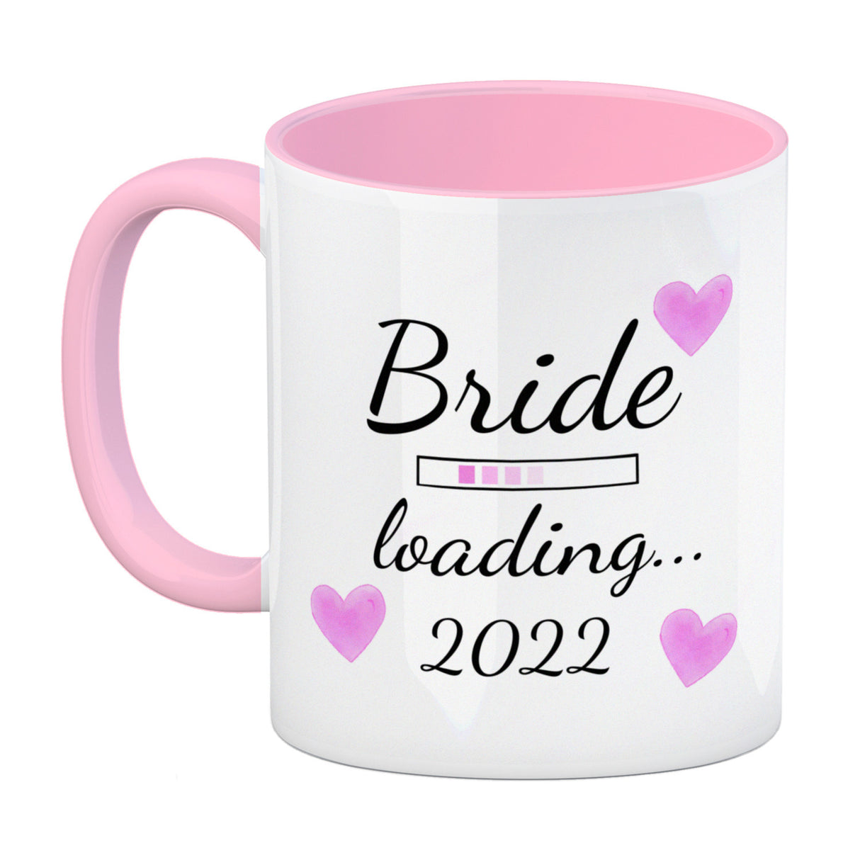 Bride loading Tasse Kaffeetasse 2022 mit rosa Herzen