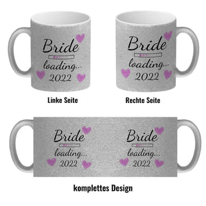 Bride loading Tasse Kaffeetasse 2022 mit rosa Herzen