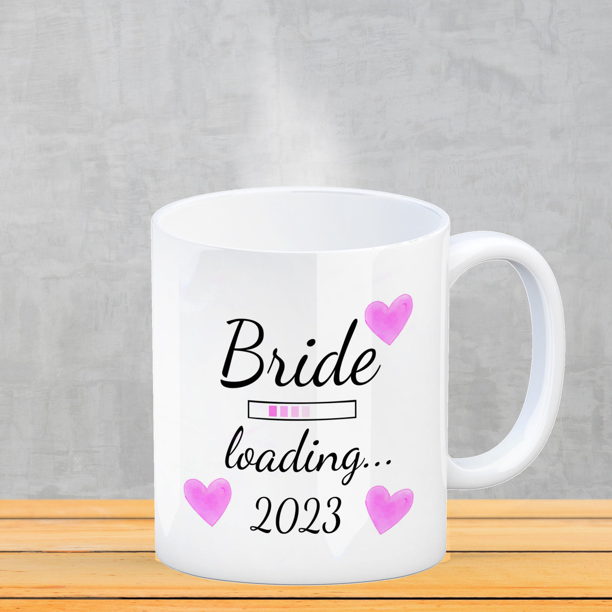 Bride loading Tasse Kaffeetasse 2022 mit rosa Herzen