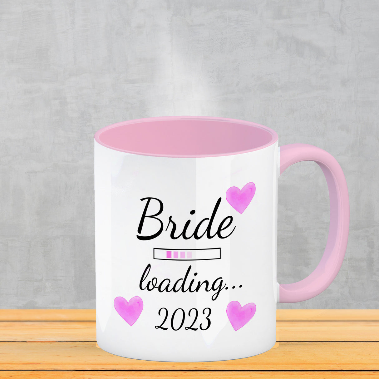 Bride loading Tasse Kaffeetasse 2022 mit rosa Herzen