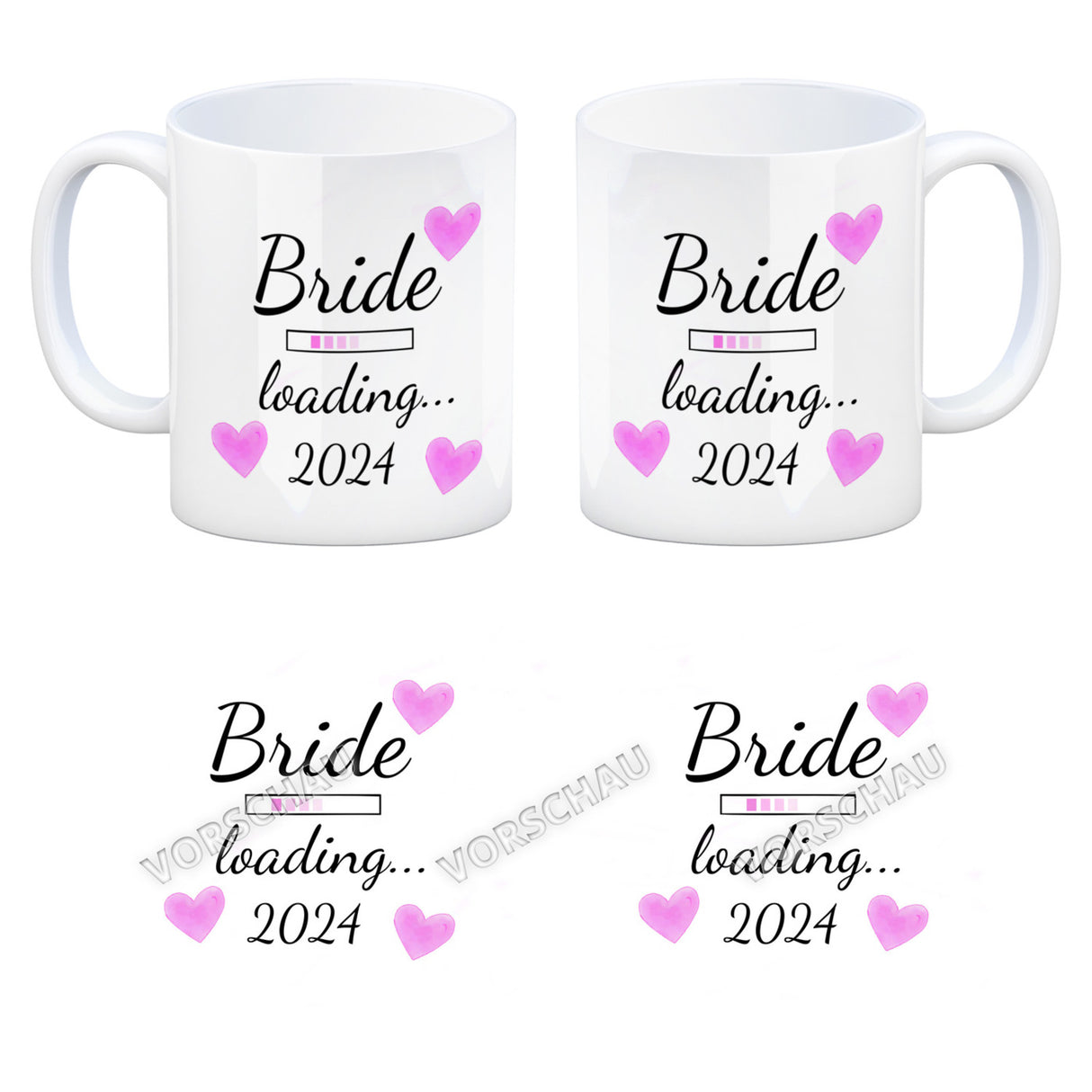 Bride loading Tasse Kaffeetasse 2022 mit rosa Herzen