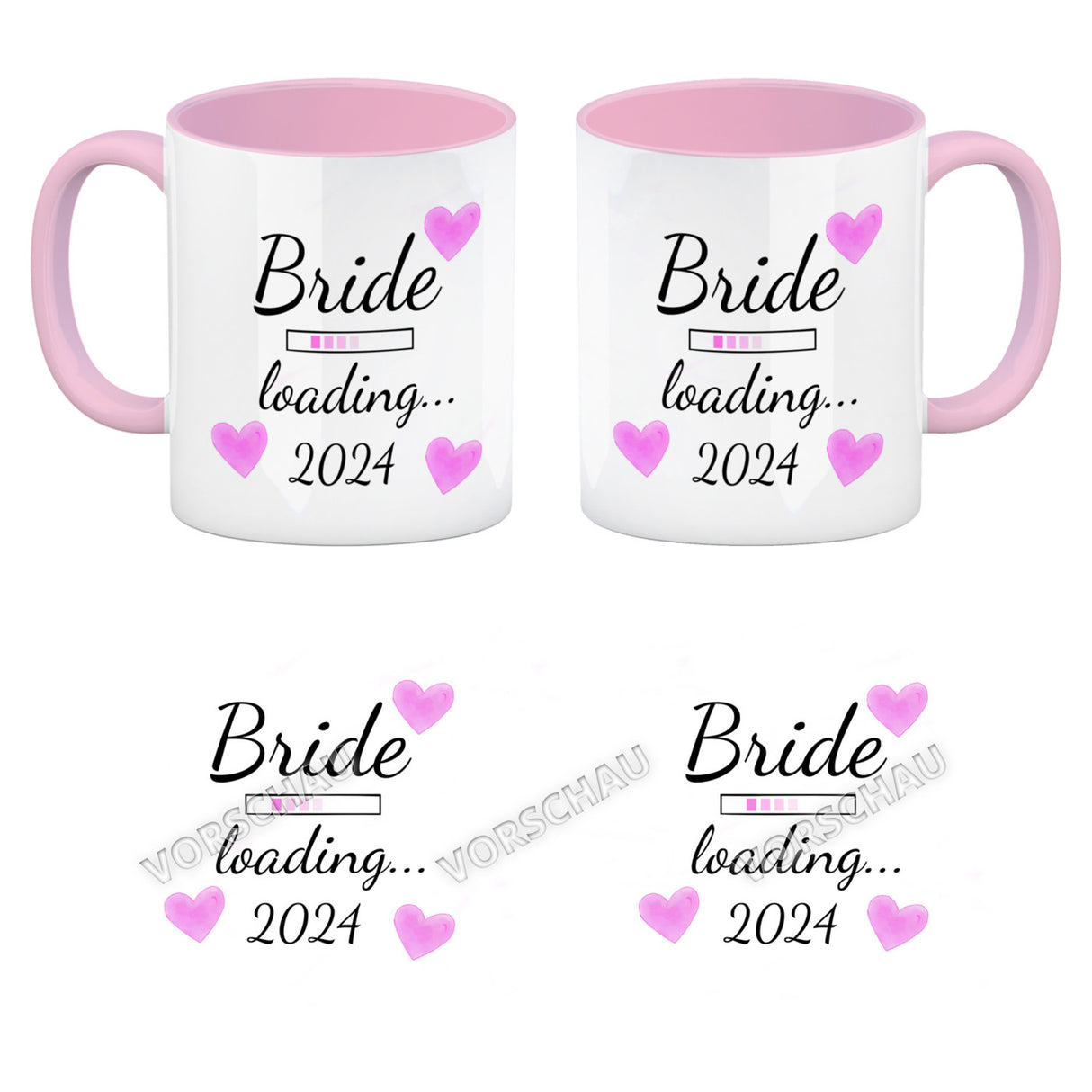 Bride loading Tasse Kaffeetasse 2022 mit rosa Herzen