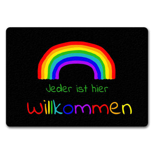 Regenbogen Fußmatte mit Spruch - Jeder ist hier Willkommen LGBTQ