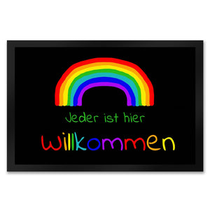 Regenbogen Fußmatte mit Spruch - Jeder ist hier Willkommen LGBTQ