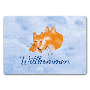 Fuchs mit Fuchsbaby Fußmatte mit Schriftzug - Willkommen