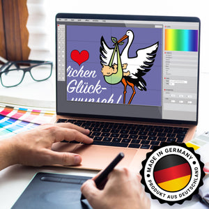 Storch und Kind Spardose zur Geburt mit niedlichem Motiv