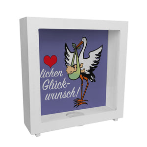 Storch und Kind Spardose zur Geburt mit niedlichem Motiv