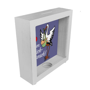 Storch und Kind Spardose zur Geburt mit niedlichem Motiv