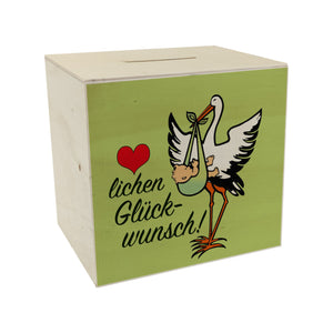 Storch und Kind Spardose zur Geburt mit niedlichem Motiv