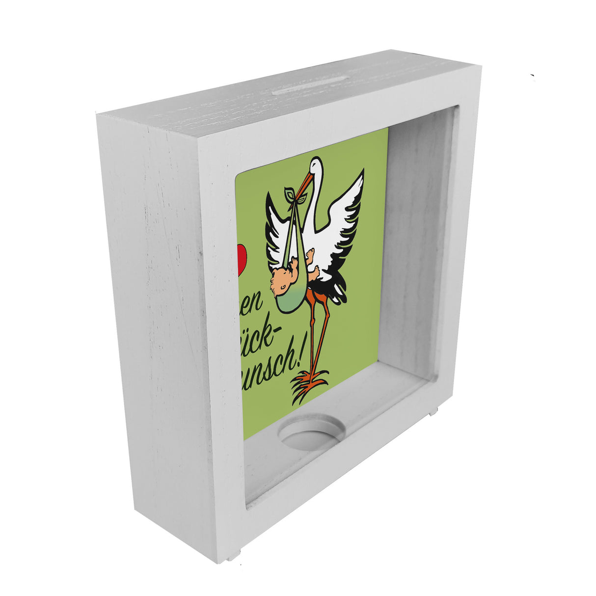 Storch und Kind Spardose zur Geburt mit niedlichem Motiv