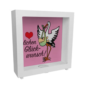 Storch und Kind Spardose zur Geburt mit niedlichem Motiv