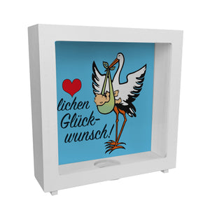 Storch und Kind Spardose zur Geburt mit niedlichem Motiv