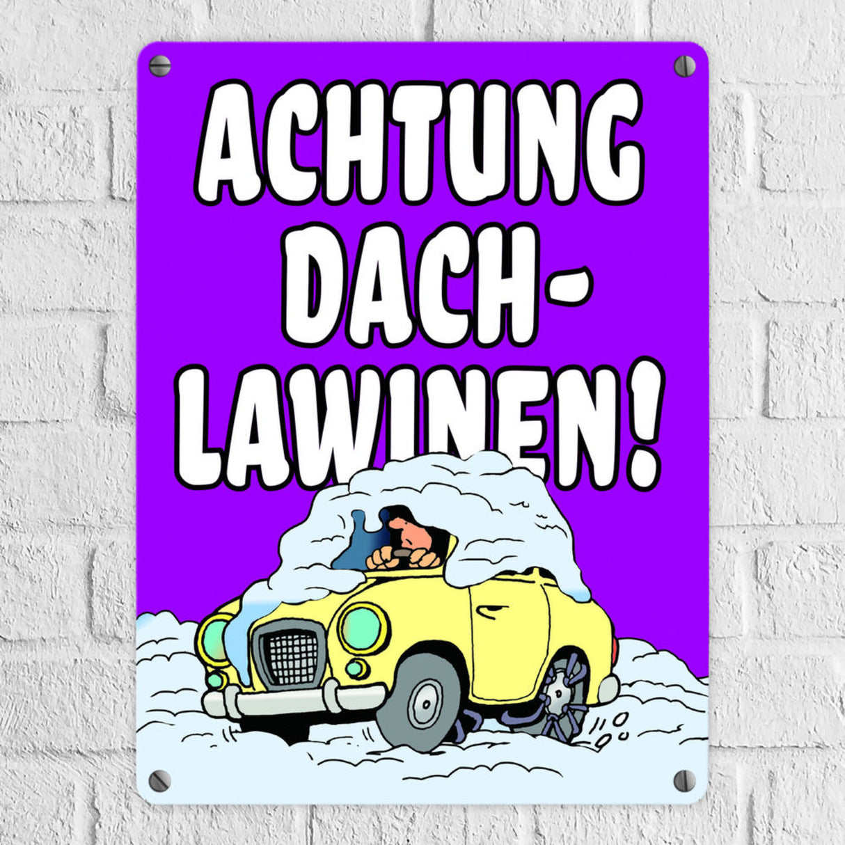 Dachlawine Metallschild -Rot zum Thema Dachlawinen im Winter