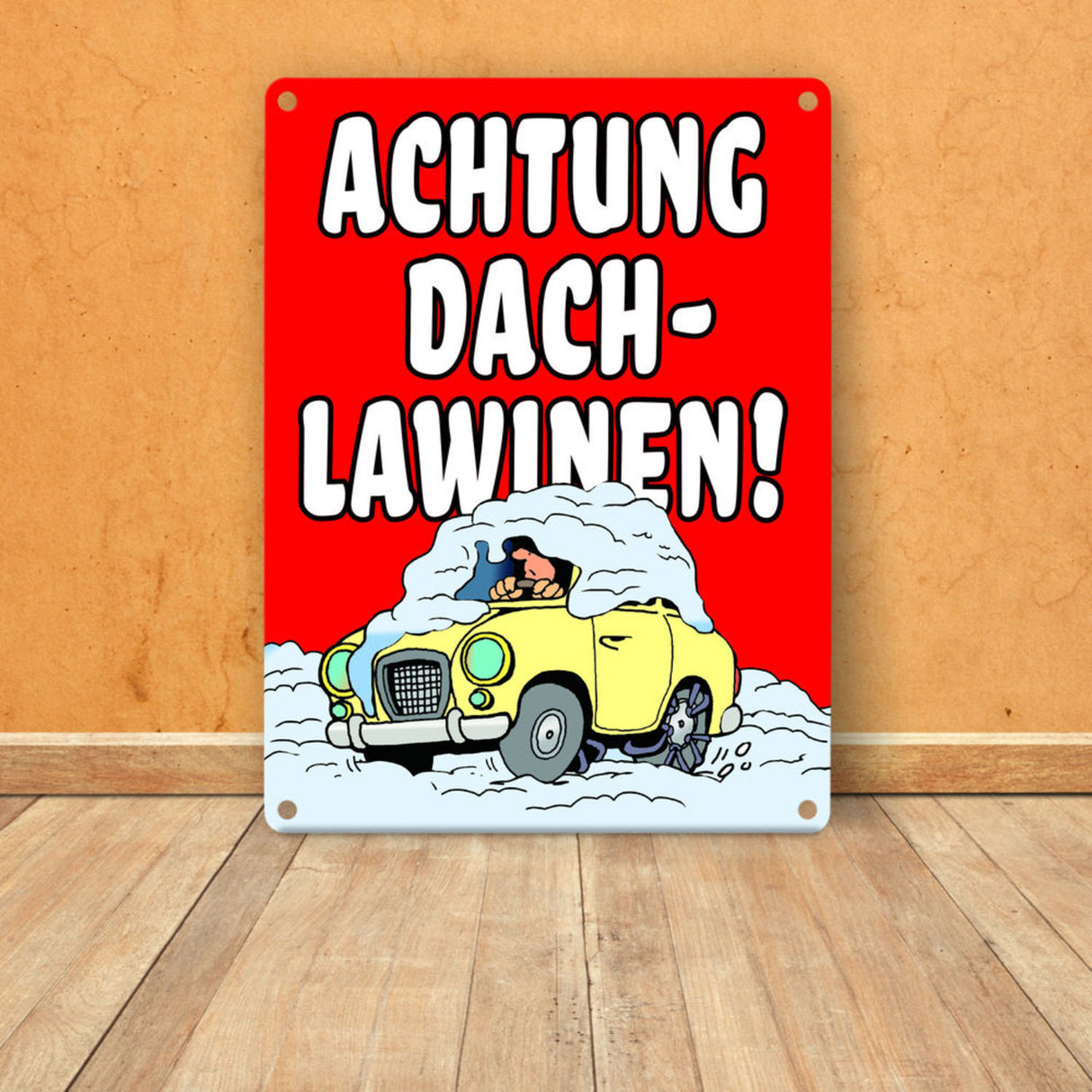 Dachlawine Metallschild -Rot zum Thema Dachlawinen im Winter