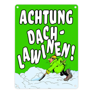 Dachlawine Metallschild zum Thema Schneefall im Winter -Gelb
