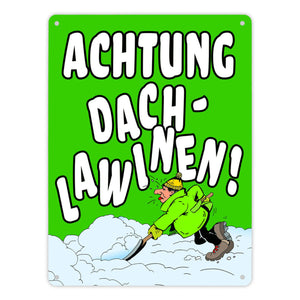Dachlawine Metallschild zum Thema Schneefall im Winter -Gelb