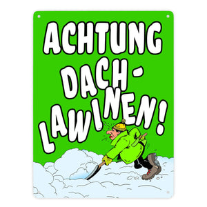 Dachlawine Metallschild zum Thema Schneefall im Winter -Gelb
