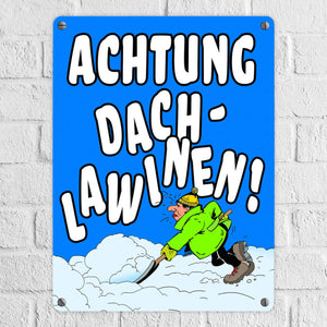Dachlawine Metallschild zum Thema Schneefall im Winter -Gelb