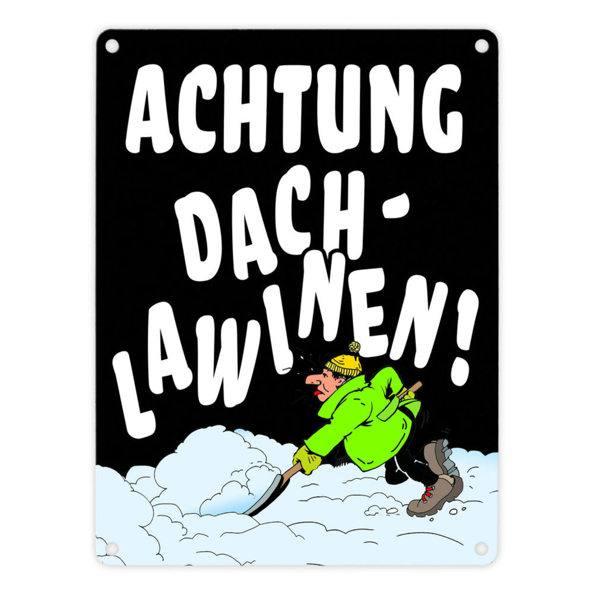 Dachlawine Metallschild zum Thema Schneefall im Winter -Gelb