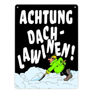 Dachlawine Metallschild zum Thema Schneefall im Winter -Gelb