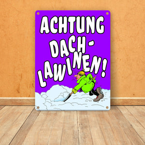 Dachlawine Metallschild zum Thema Schneefall im Winter -Gelb