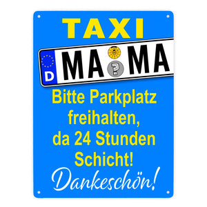 Taxi Mama Metallschild -Gelb zum Thema Mutter sein