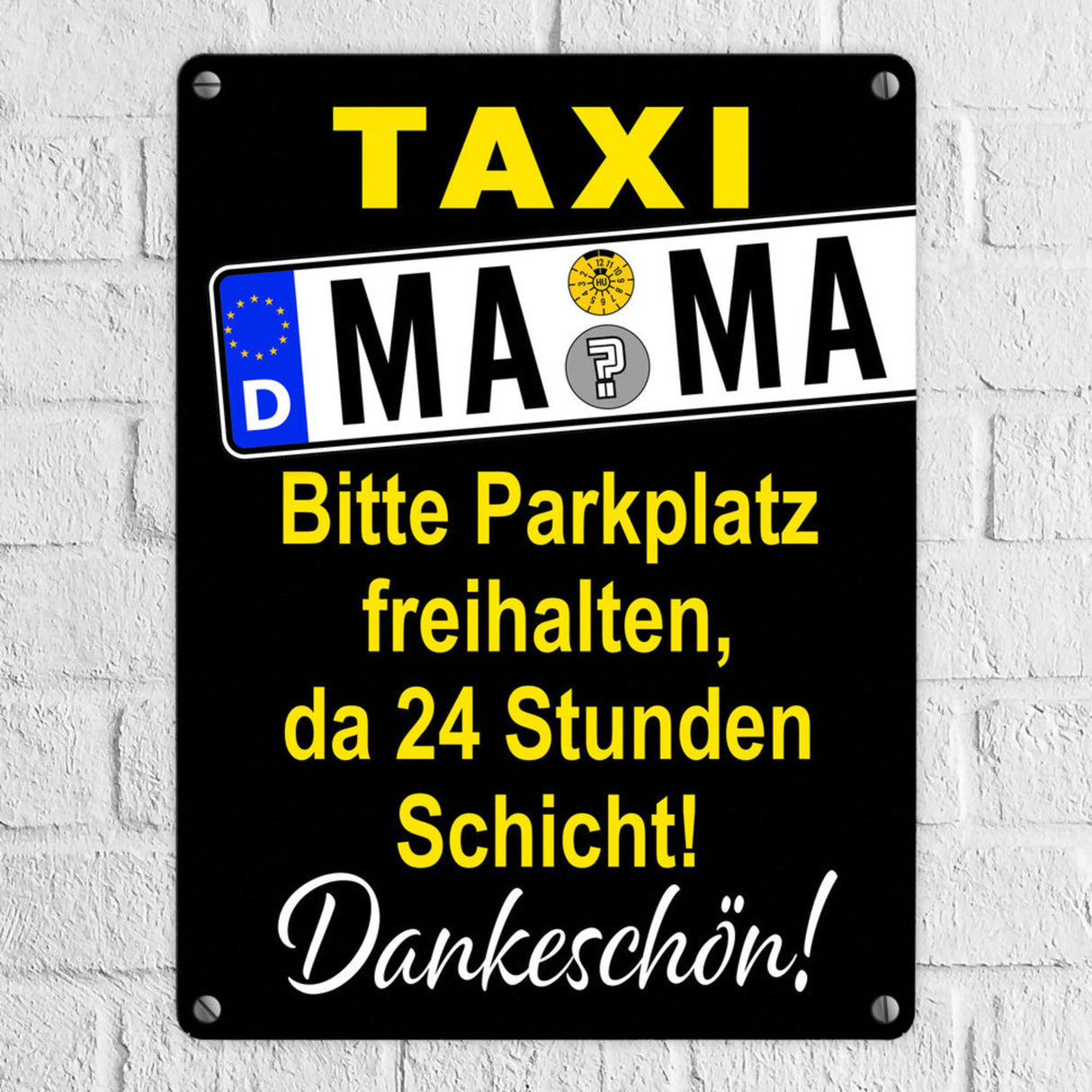 Taxi Mama Metallschild -Gelb zum Thema Mutter sein