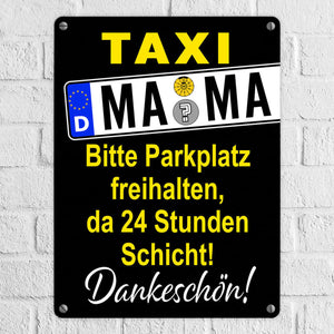 Taxi Mama Metallschild -Gelb zum Thema Mutter sein
