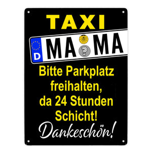 Taxi Mama Metallschild -Gelb zum Thema Mutter sein