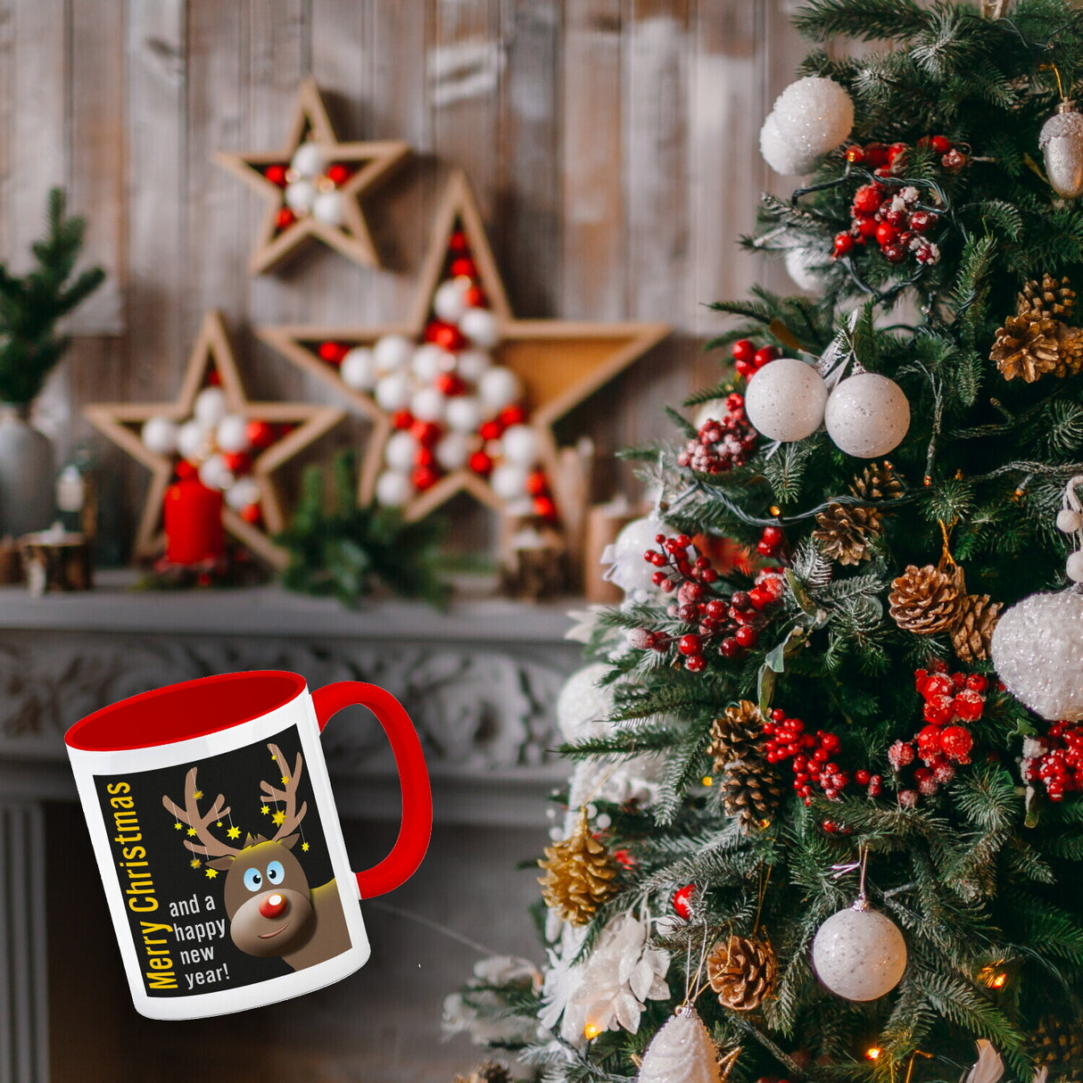 Rentier Motiv und Spruch Kaffeebecher zum Thema Weihnachten