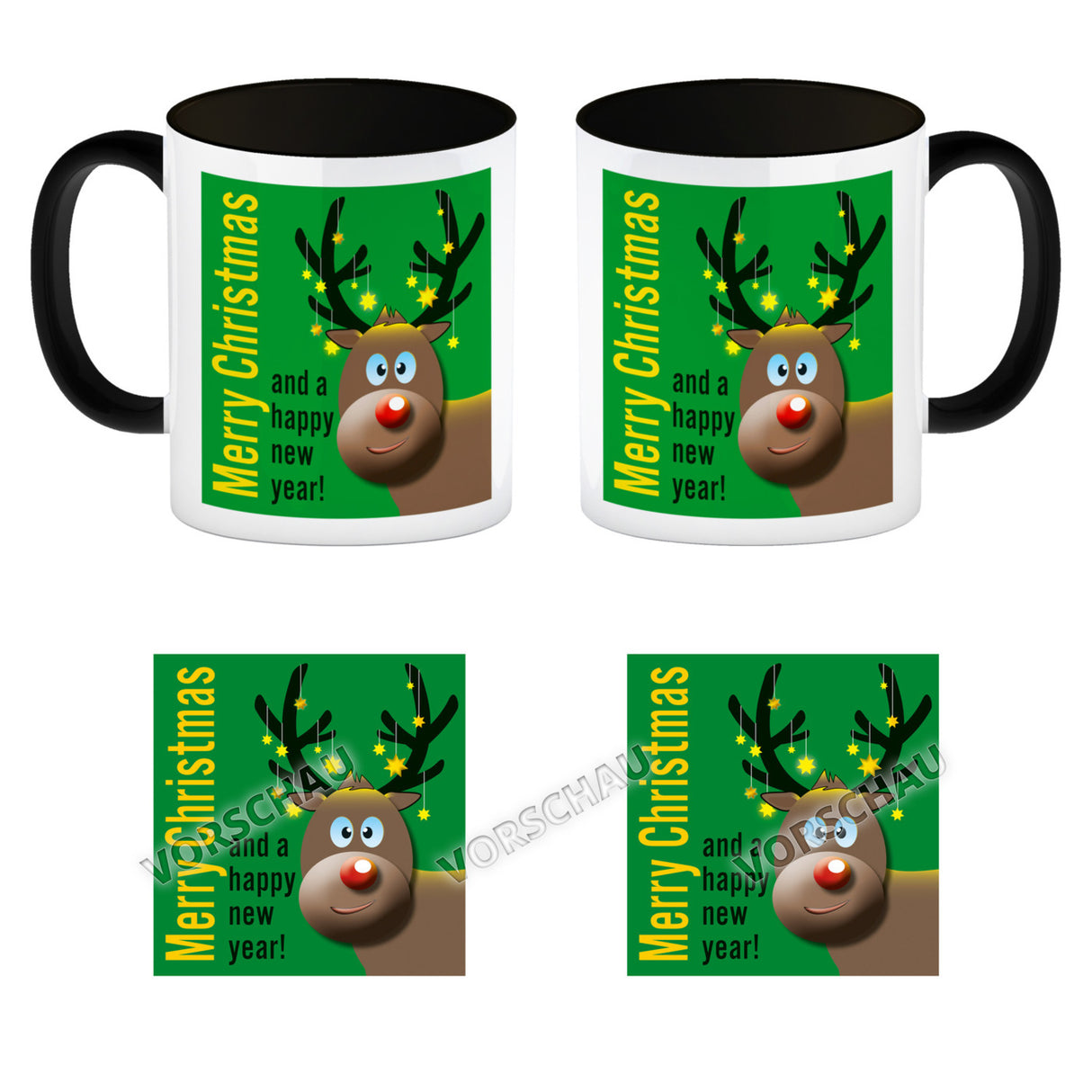 Rentier Motiv und Spruch Kaffeebecher zum Thema Weihnachten