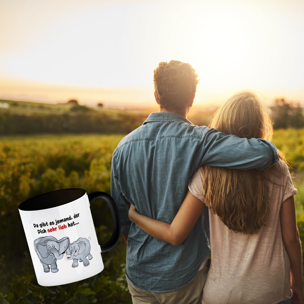 Kaffeebecher zum Thema Liebe mit Elefanten Motiv
